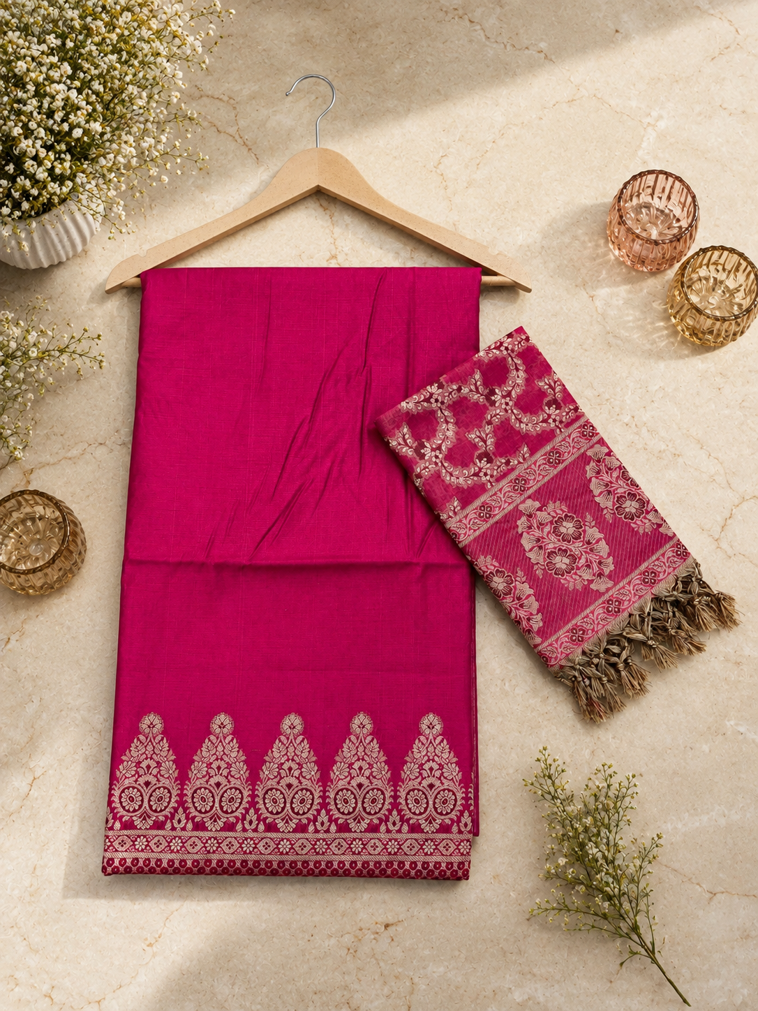 Banarasi cotton Resham tanchui unstitched suits sets