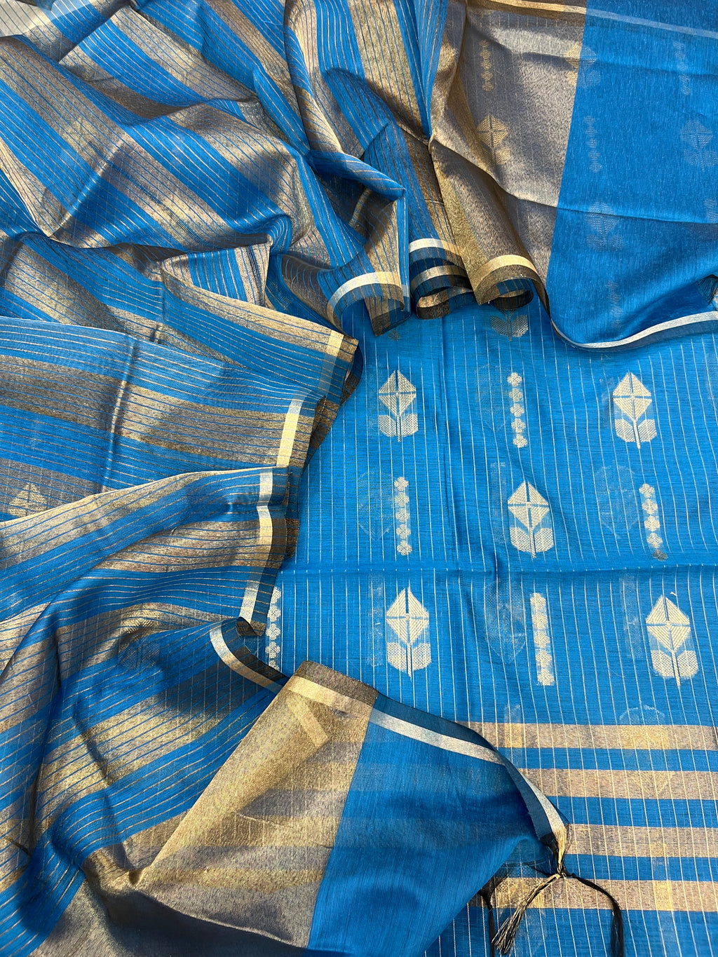 Banarasi cotton zari stripe almond boota design unstitched suit sets
