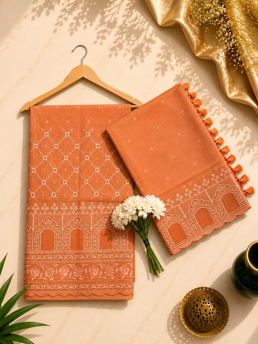 Pure mal Chanderi embroidery with organza Applique cutwork unstitched suit sets