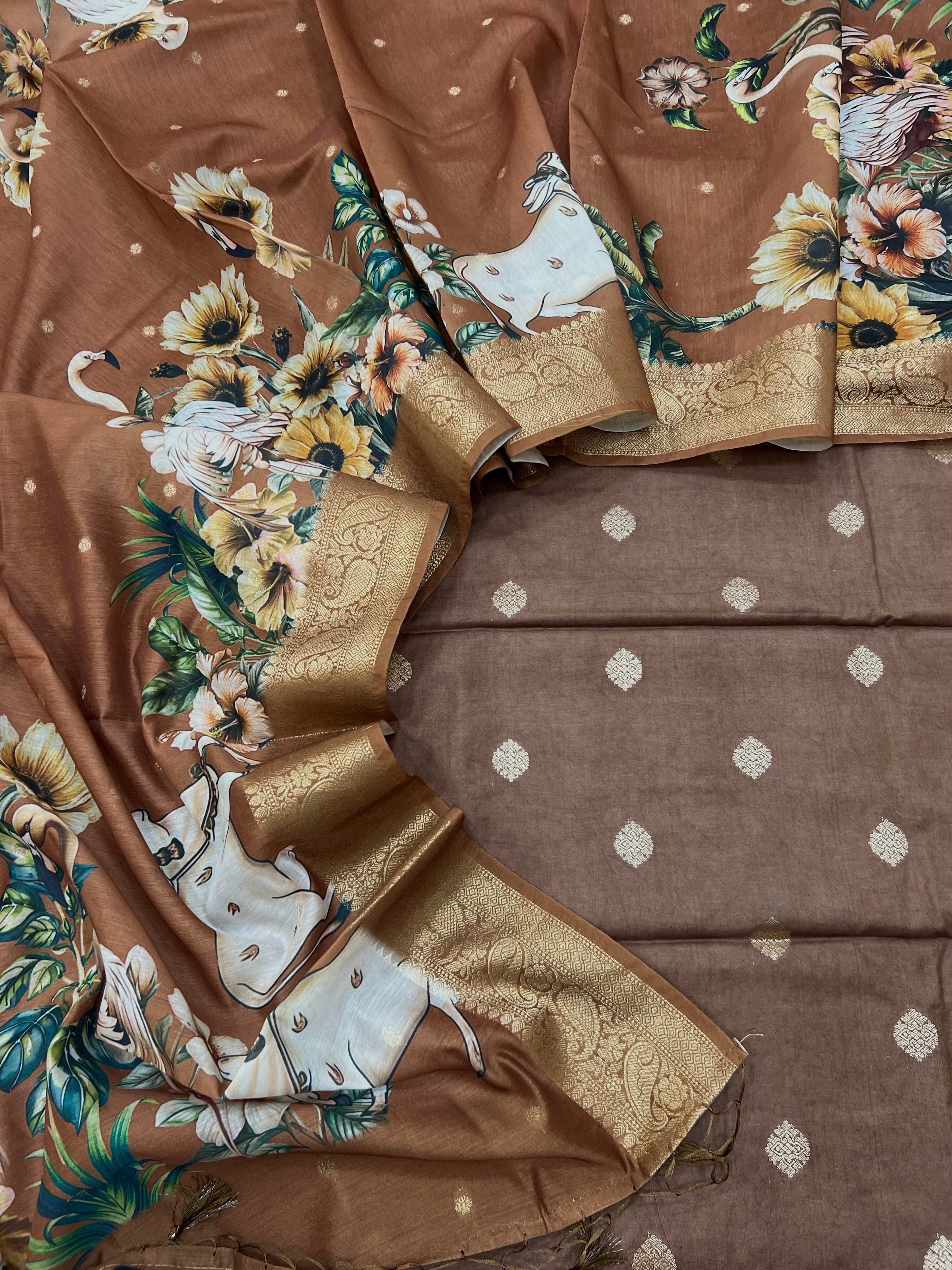 Pure Chanderi pichwai digital print unstitched suits collections