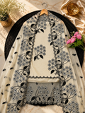 Pure mal Chanderi black thread embroidery with cotton Applique cutwork unstitched suits sets