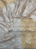 Pure tissue 2D patta contrast embroidered scalloping border unstiched suits sets