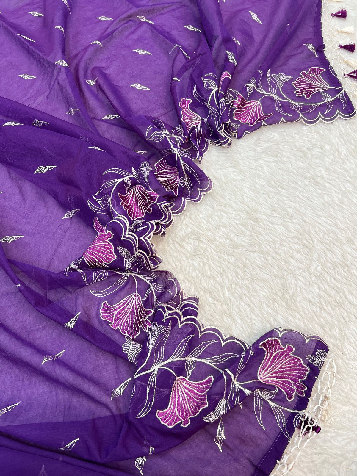 Pure mal Chanderi multi thread embroidered Mughal floral jaal unstiched suits sets
