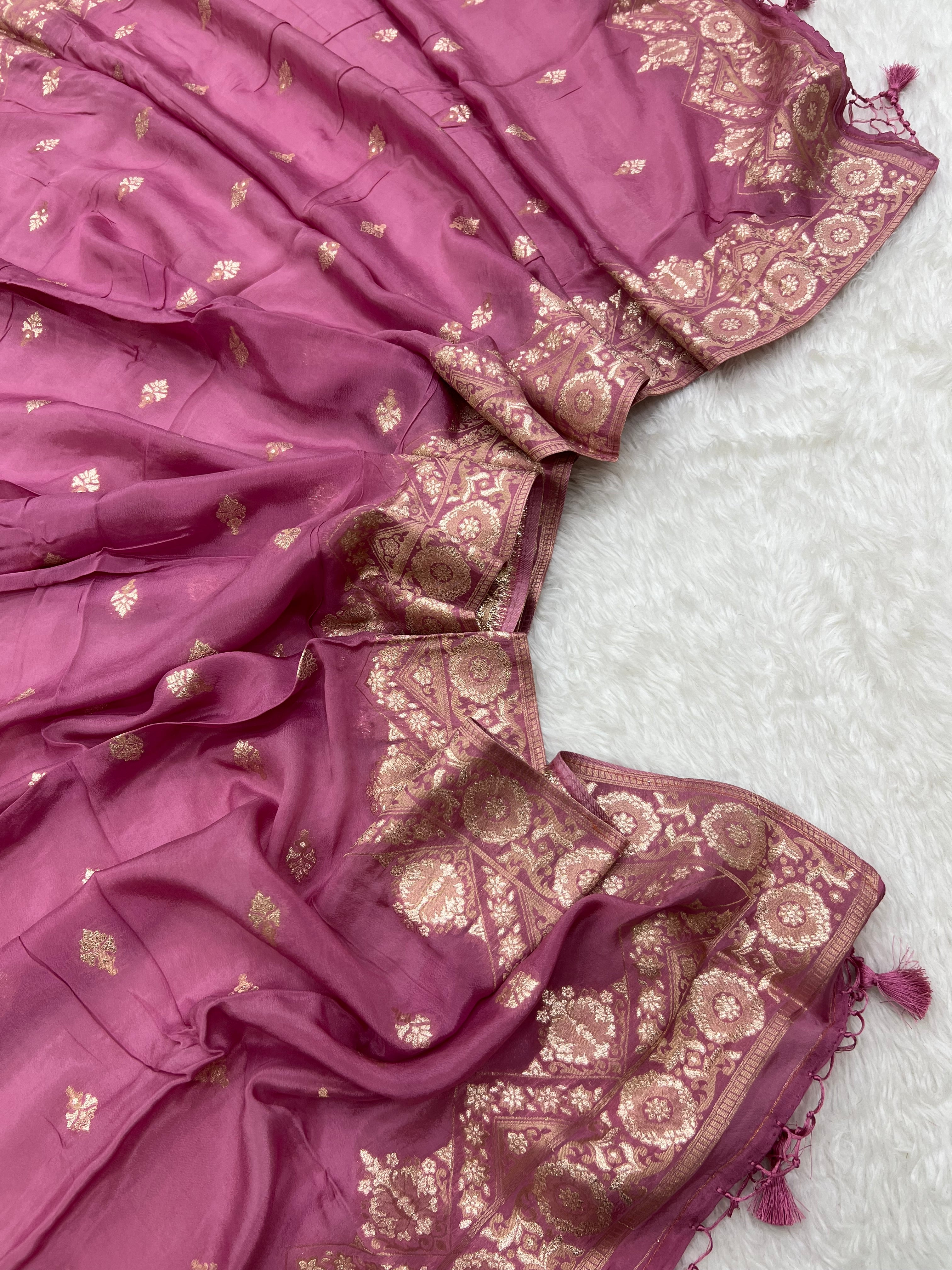 Pure crape antique almond zari weaved unstitched suits collections