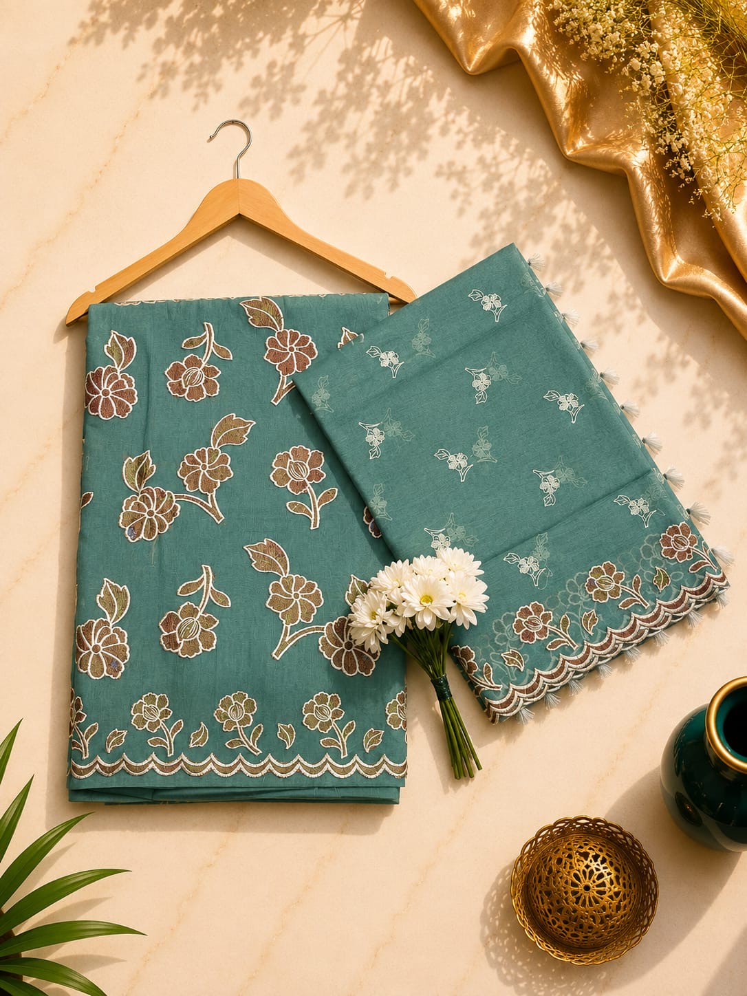 Pure mal Chanderi tissue digital print applique work unstitched suit sets
