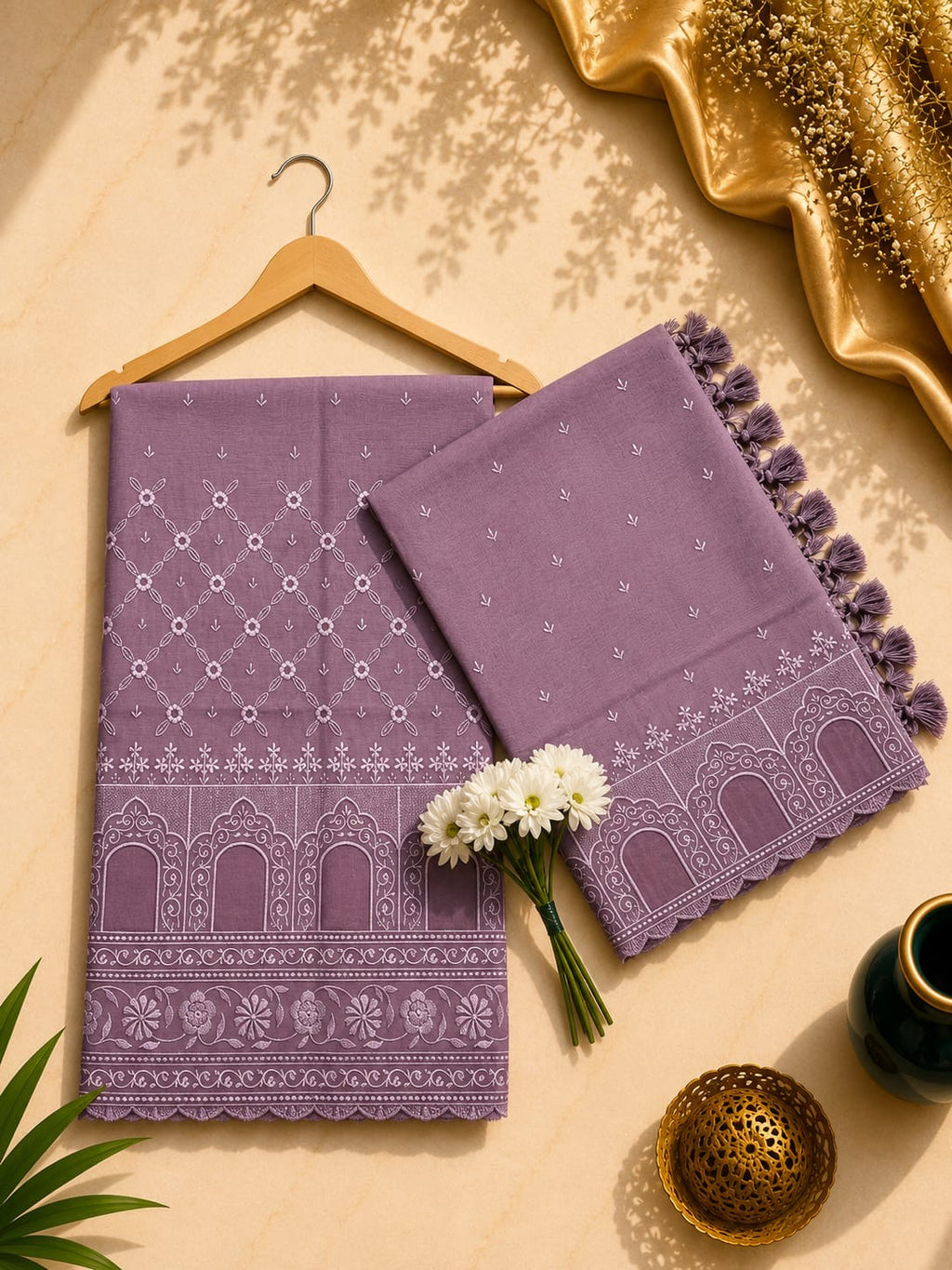 Pure mal Chanderi embroidery with organza Applique cutwork unstitched suit sets