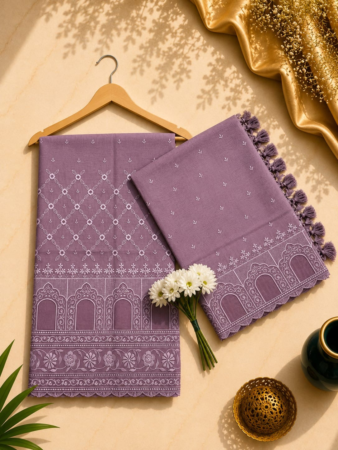 Pure mal Chanderi embroidery with organza Applique cutwork unstitched suit sets