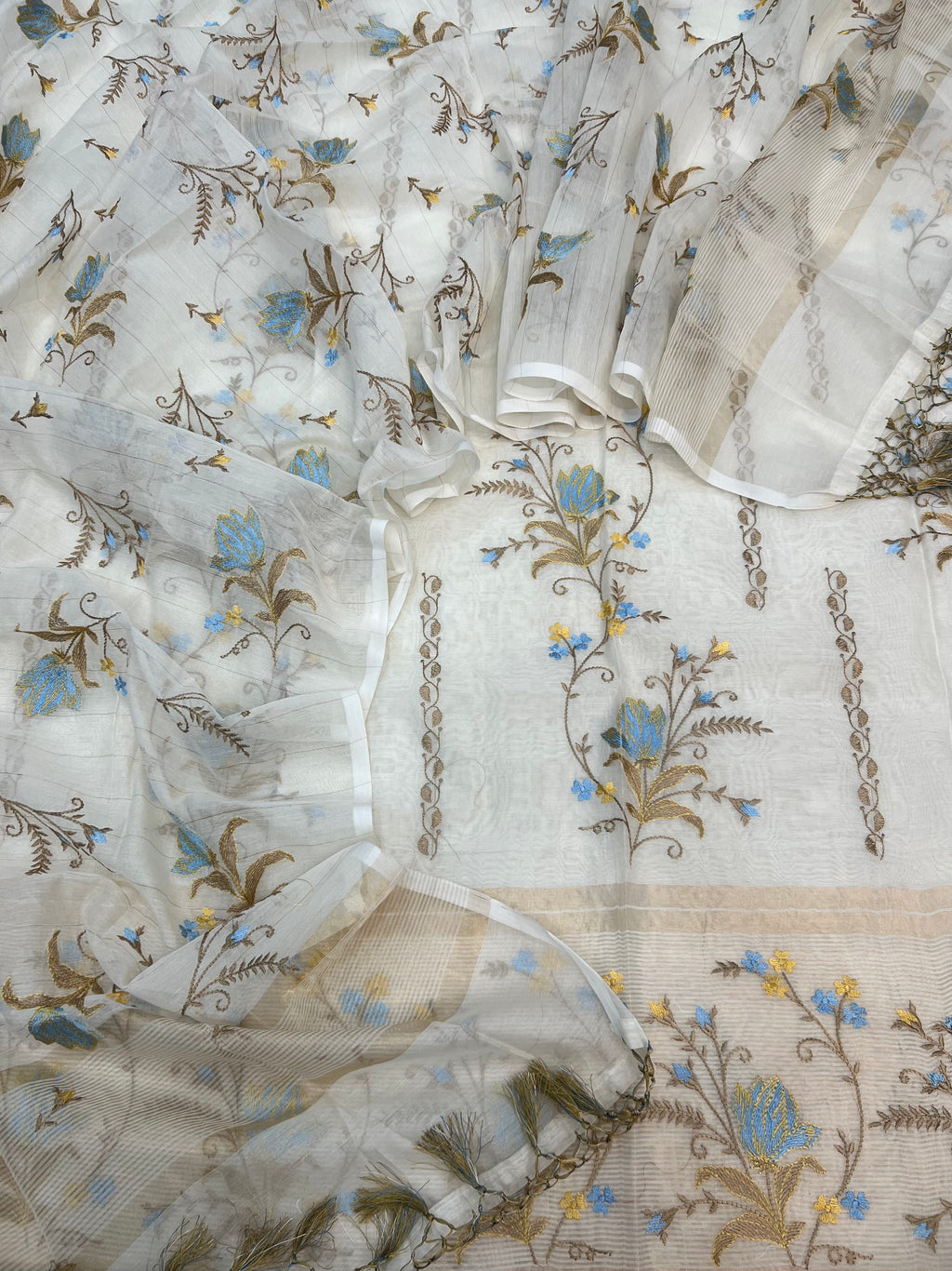 Pure mal Chanderi dyeable floral embroidery work suits