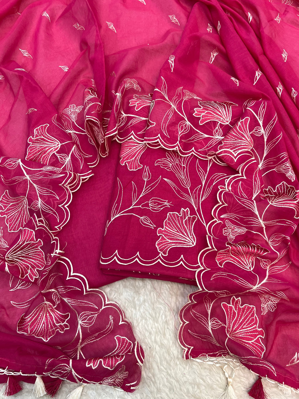 Pure mal Chanderi multi thread embroidered Mughal floral jaal unstiched suits sets