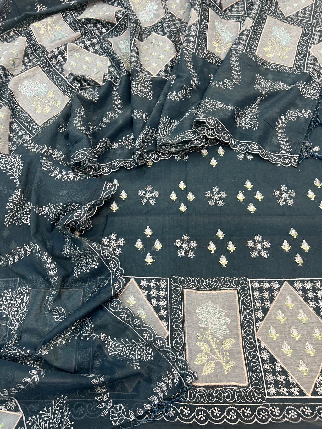 Pure mal Chanderi gharchola embroidery cotton patchwork unstiched suits sets