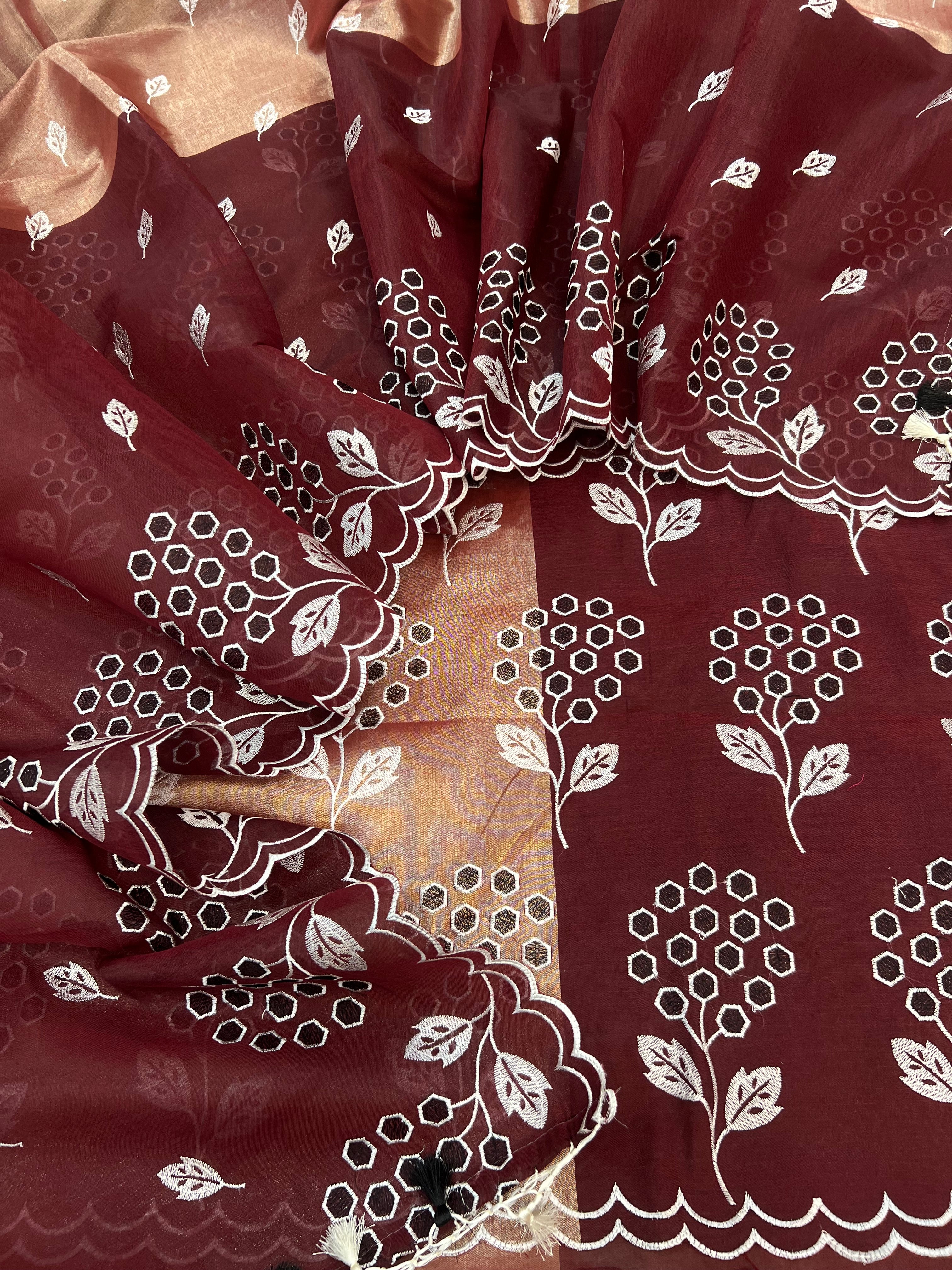 Pure tissue 2D dual shade half tissue half cotton based embroidered unstiched suits sets