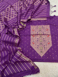 Pure mal Chanderi zari minakari weaved neck work design unstiched suits sets