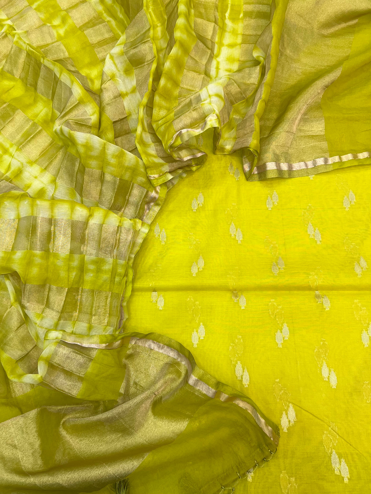 Pure mal Chanderi zari stripe weaved rainbow dyed unstiched suits