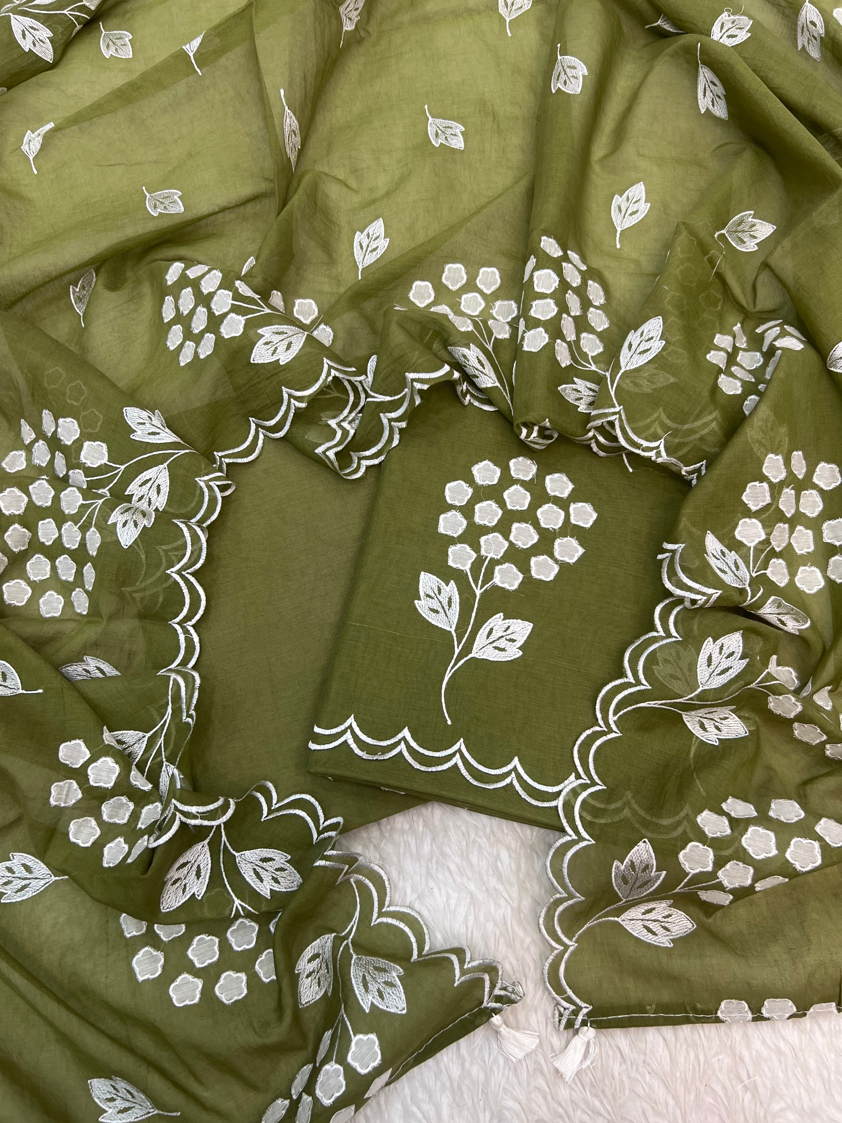 Pure mal chanderi cotton Applique Alia Bhatt celebrity inspired unstitched suits sets