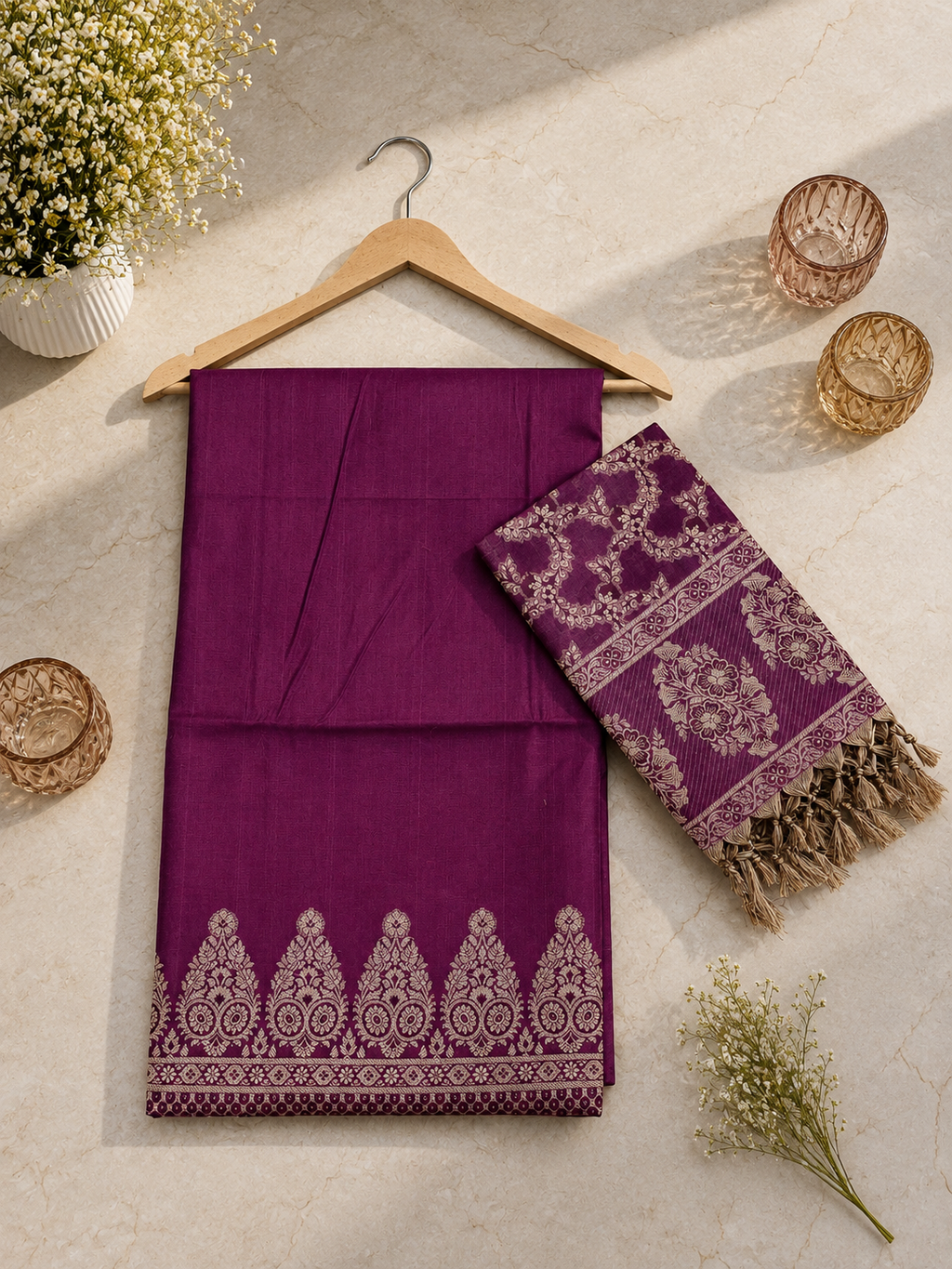 Banarasi cotton Resham tanchui unstitched suits sets