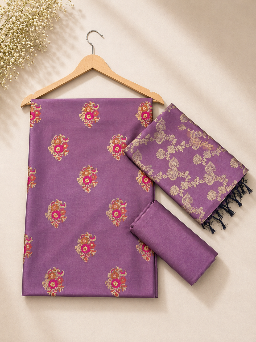 Banarasi silk zari tilfi Mina guldasta boota weaved unstitched suits sets