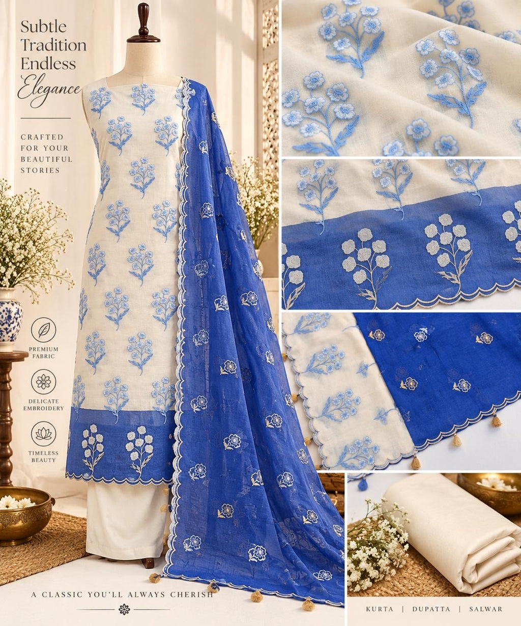Pure mal Chanderi tussar beige cotton Applique contrast dyed unstiched suits