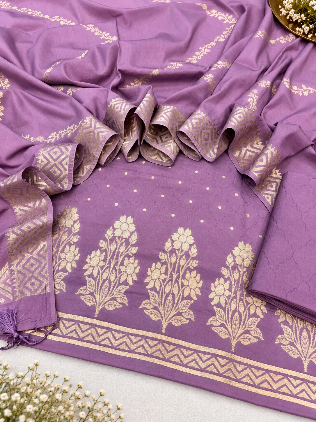 Pure katan silk self resham weaved with zari jackard design unstiched suits