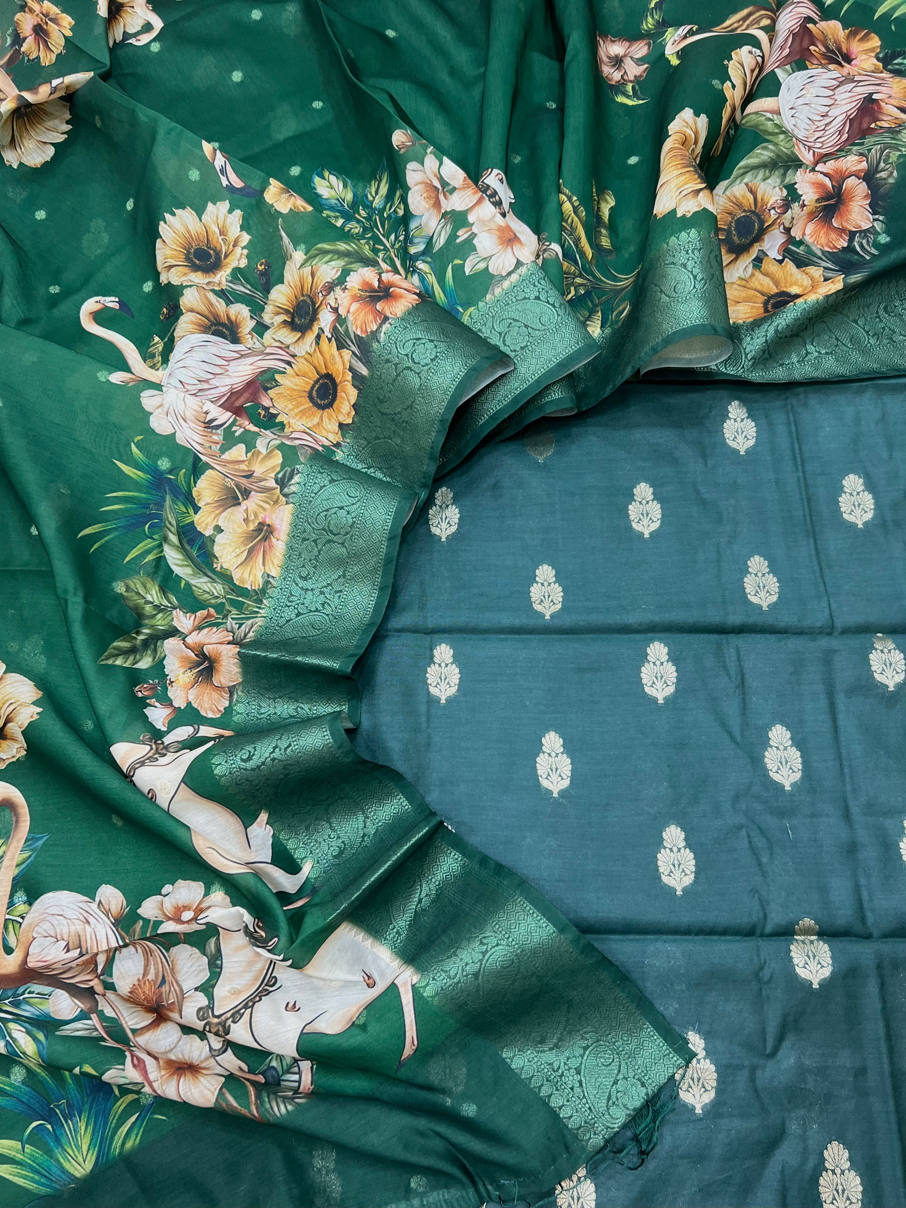 Pure Chanderi pichwai digital print unstitched suits collections