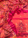 Pochampalli ikkat tani print katan silk unstiched suits sets