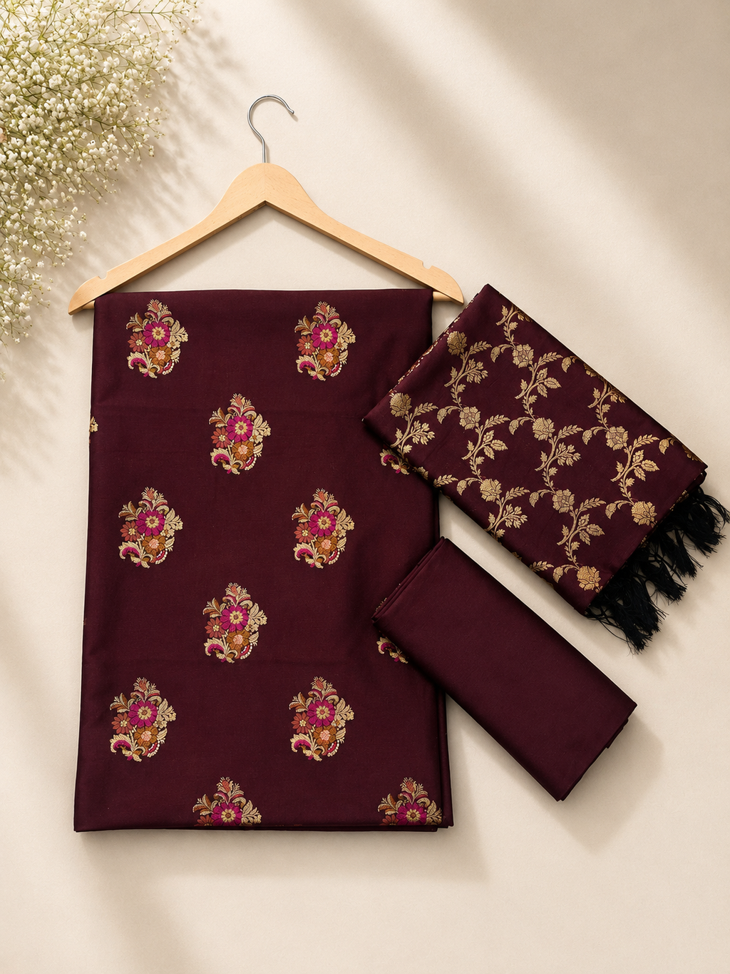 Banarasi silk zari tilfi Mina guldasta boota weaved unstitched suits sets