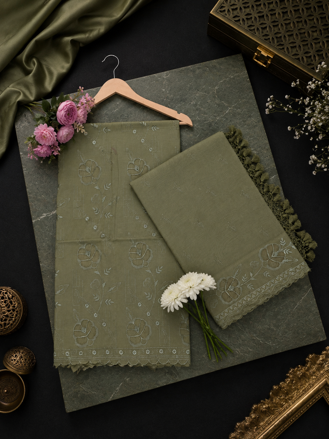 Pure mal Chanderi embroidered organza Applique cutwork suits