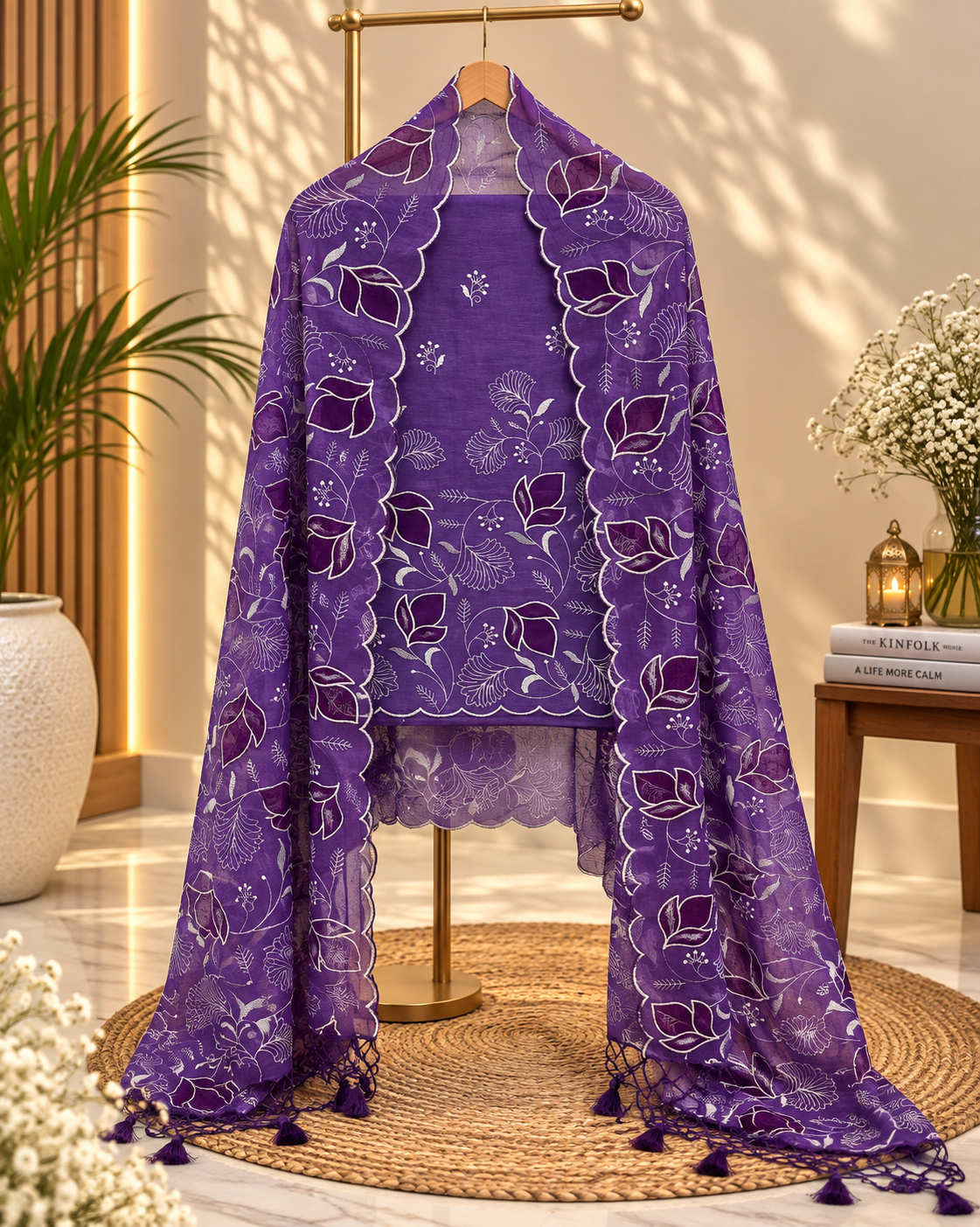 Pure mal Chanderi heavy embroidered organza Applique unstiched suits