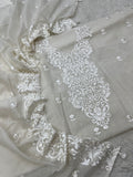 Pure mal Chanderi off white dyeable chikankari embroidery neck design suits