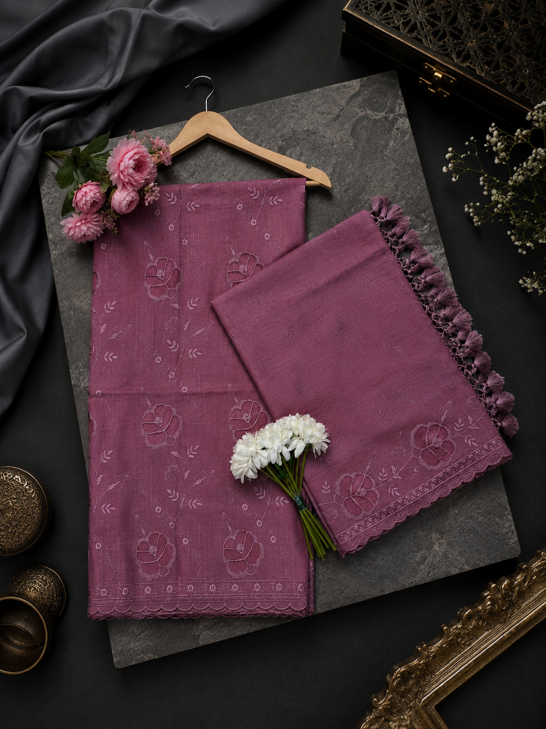 Pure mal Chanderi embroidered organza Applique cutwork suits