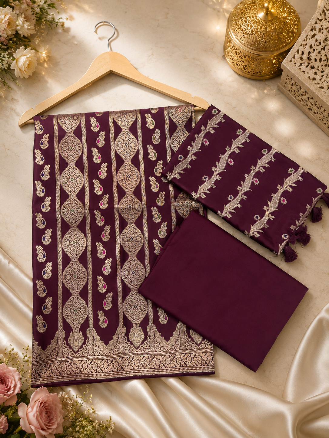Banarasi silk zari jackard Mina weaved unstitched suits sets