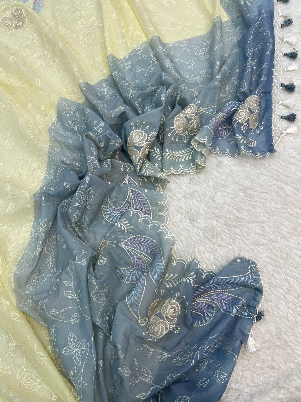 Pure mal Chanderi embroidery with contrast dyed unstiched suits sets