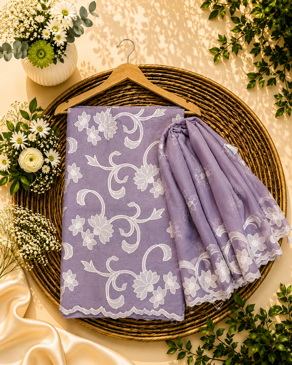 Pure mal Chanderi cotton Applique cutwork unstitched suits sets