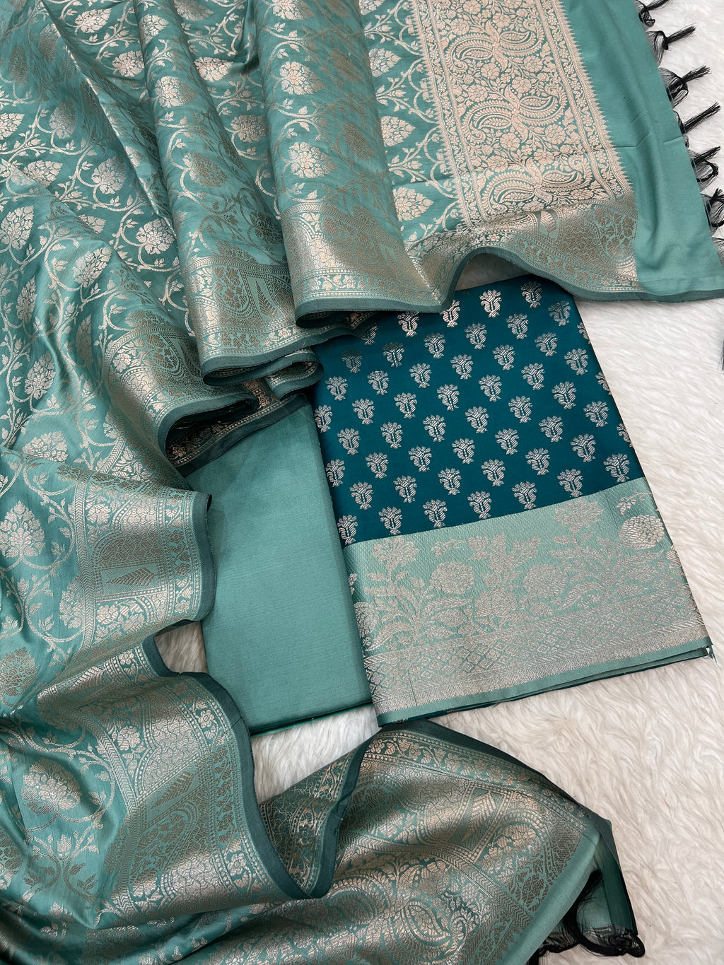 Banarasi silk zari jackard weaving multi contrast unstitched suits sets