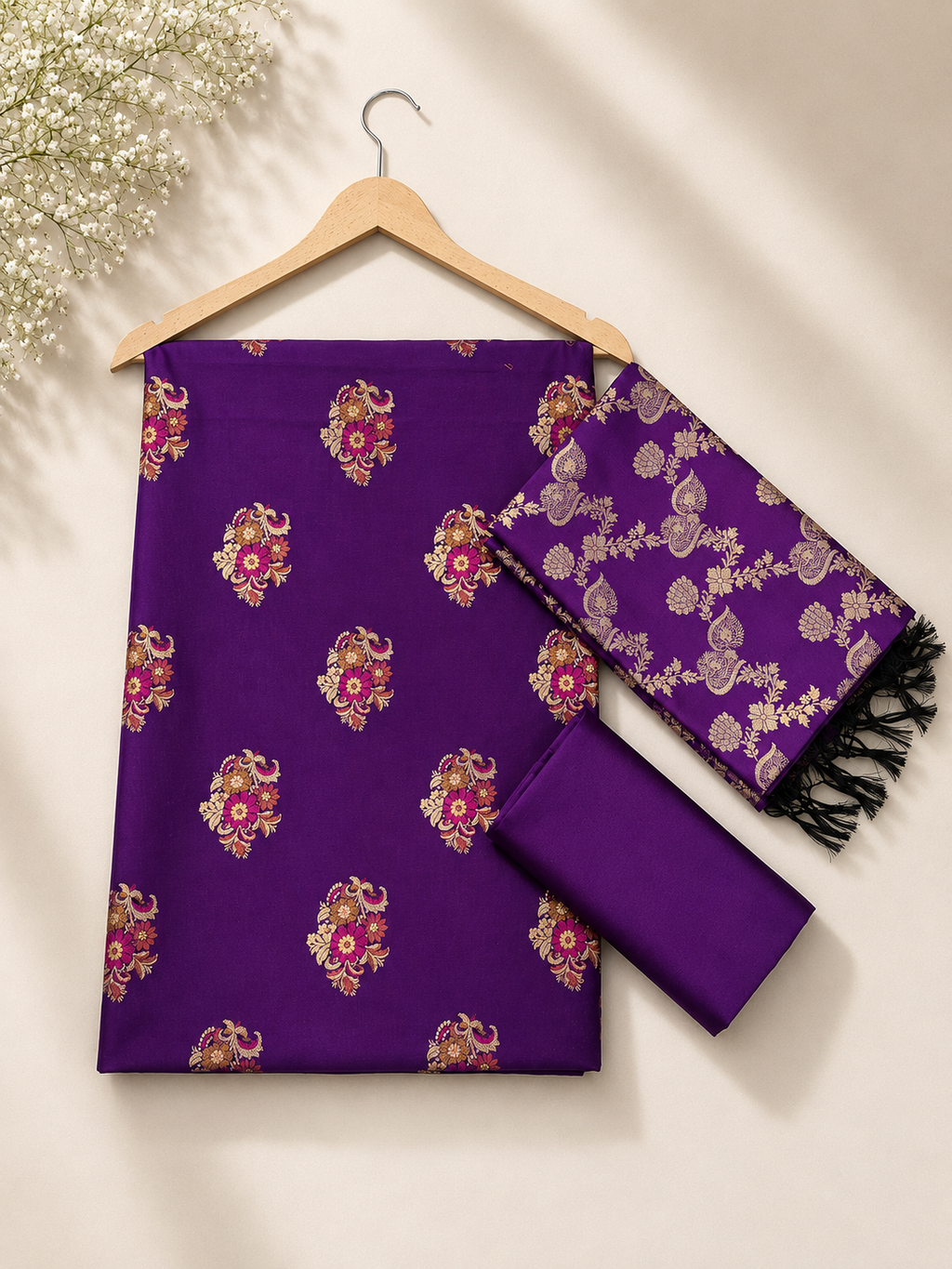 Banarasi silk zari tilfi Mina guldasta boota weaved unstitched suits sets