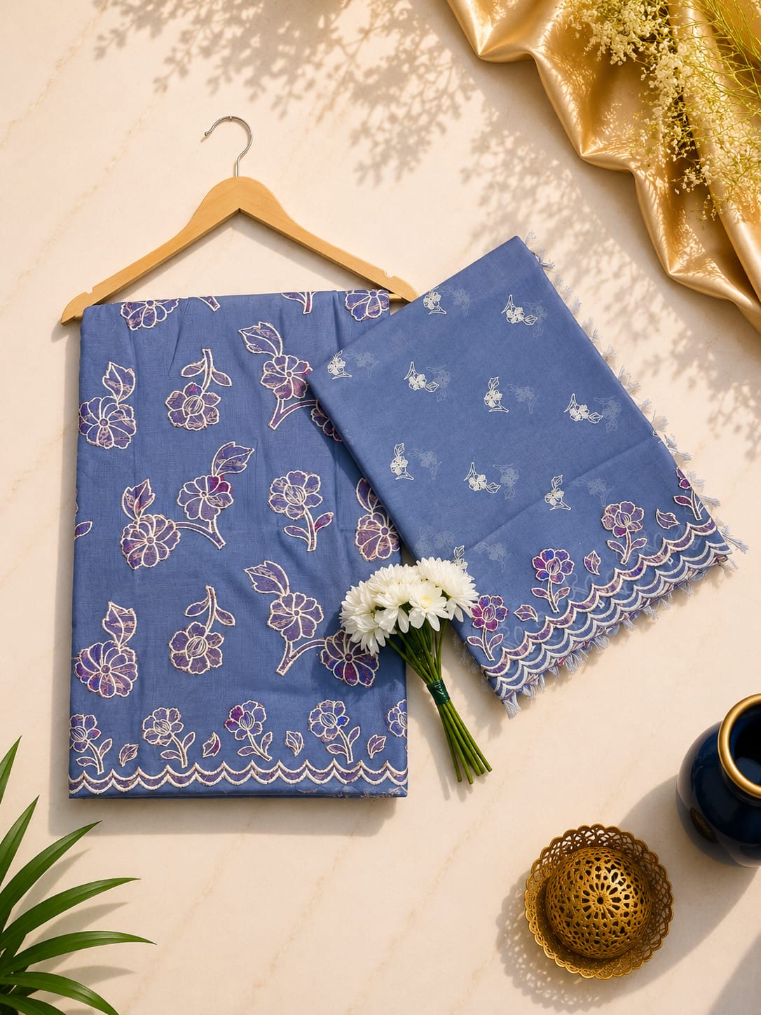 Pure mal Chanderi tissue digital print applique work unstitched suit sets