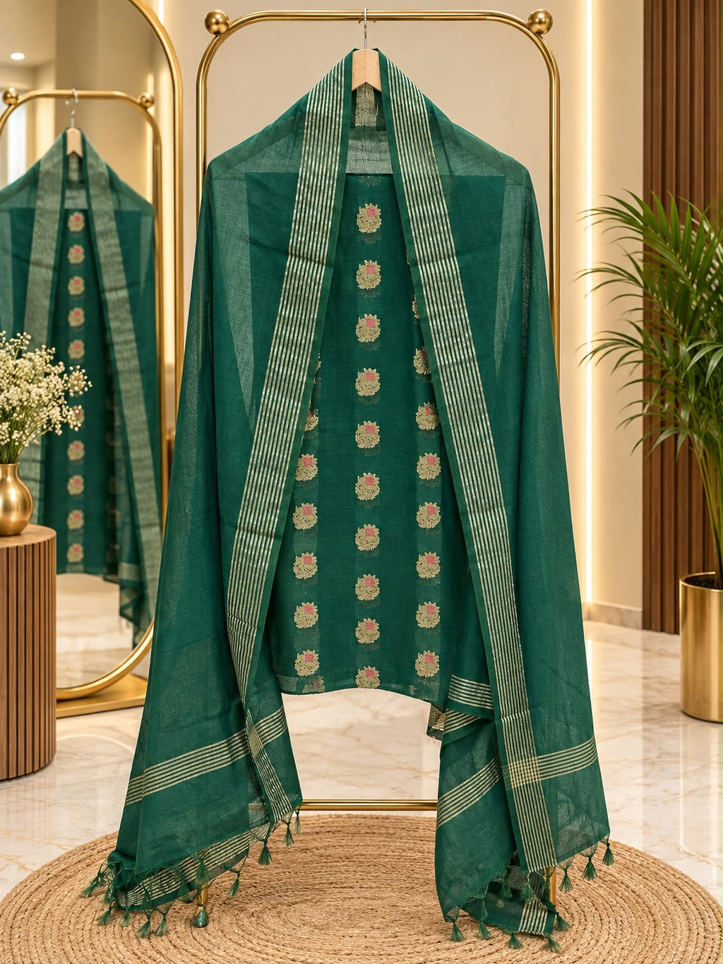 Pure mal Chanderi zari minakari weaved unstiched suits sets