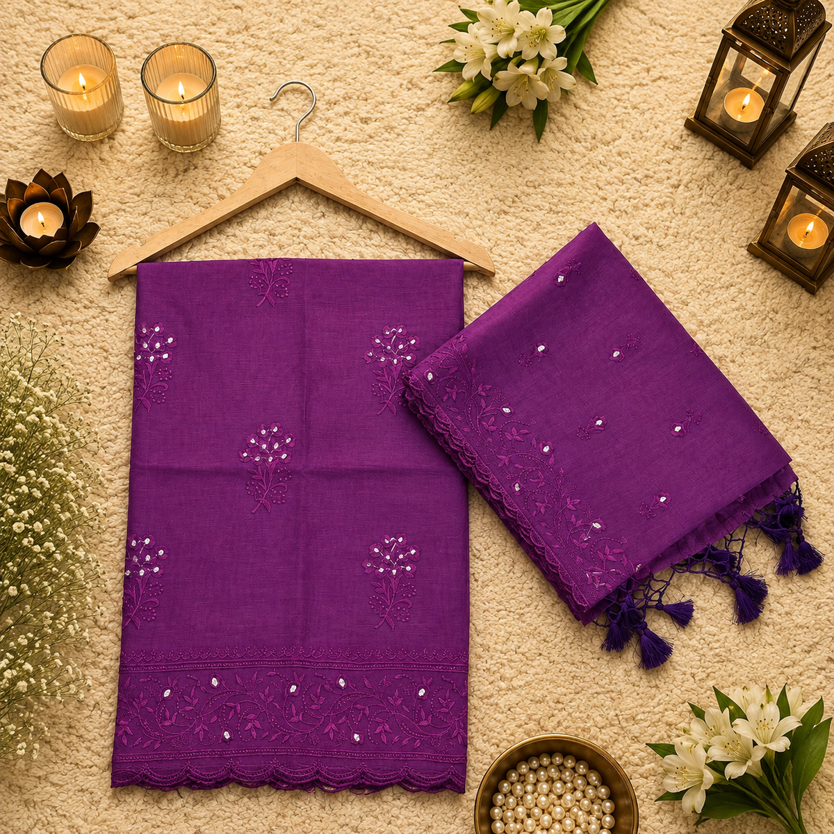 Pure mal Chanderi embroidered intricated zari weaved unstiched suits sets