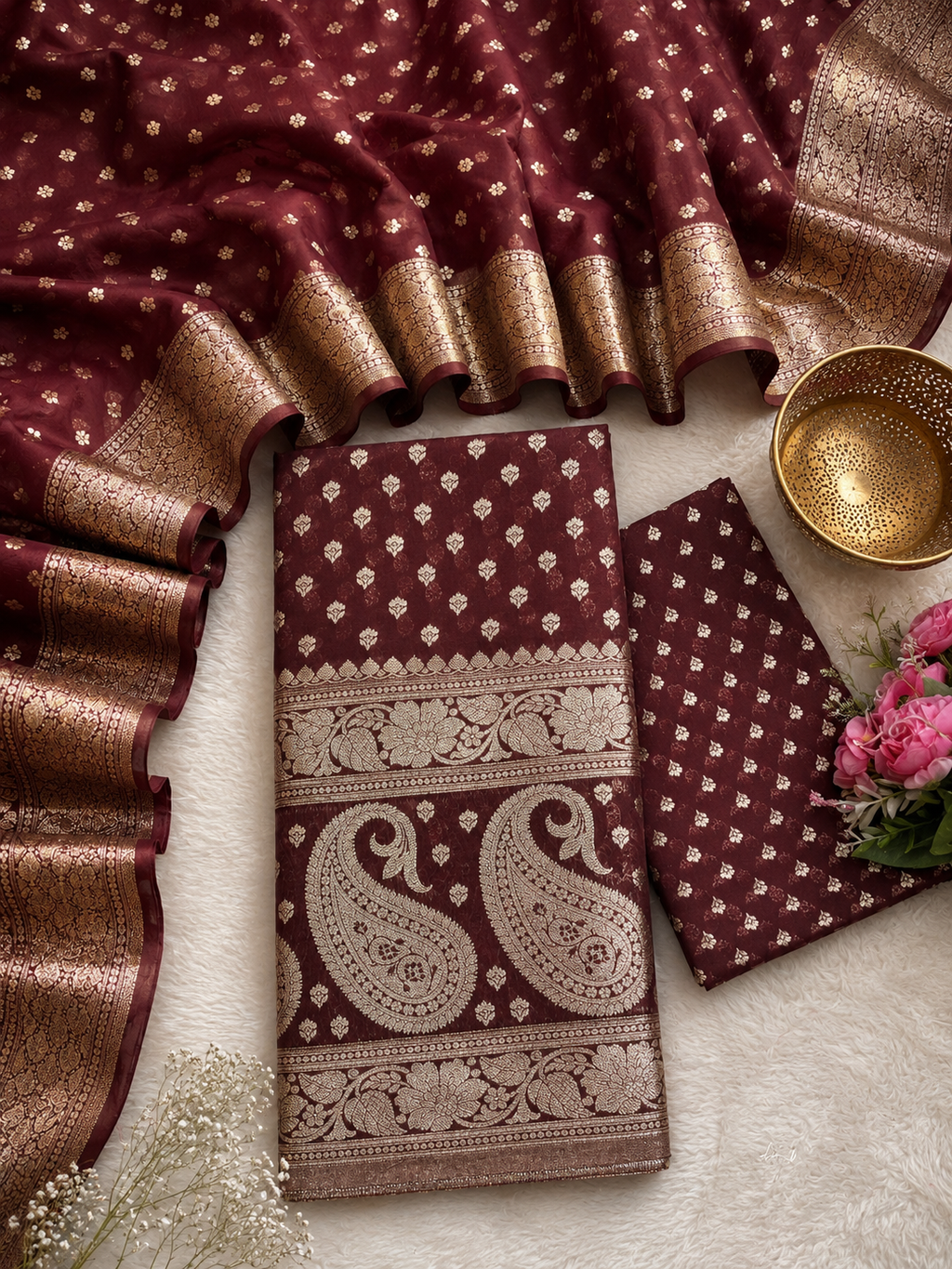 Pure cotton Chanderi silver zari weaved unstiched lehenga sets