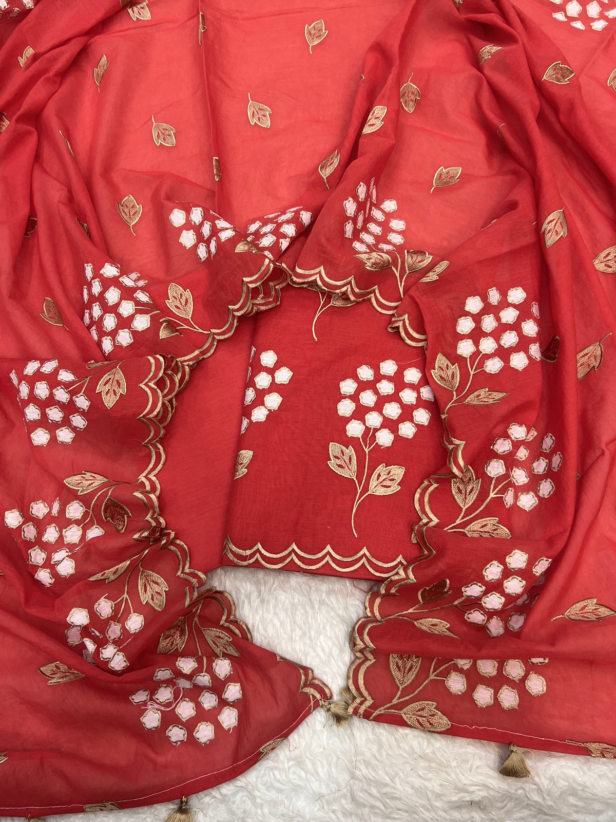 Pure mal Chanderi beige tussar embroidered cotton applique Alia Bhatt inspired unstitched suits sets