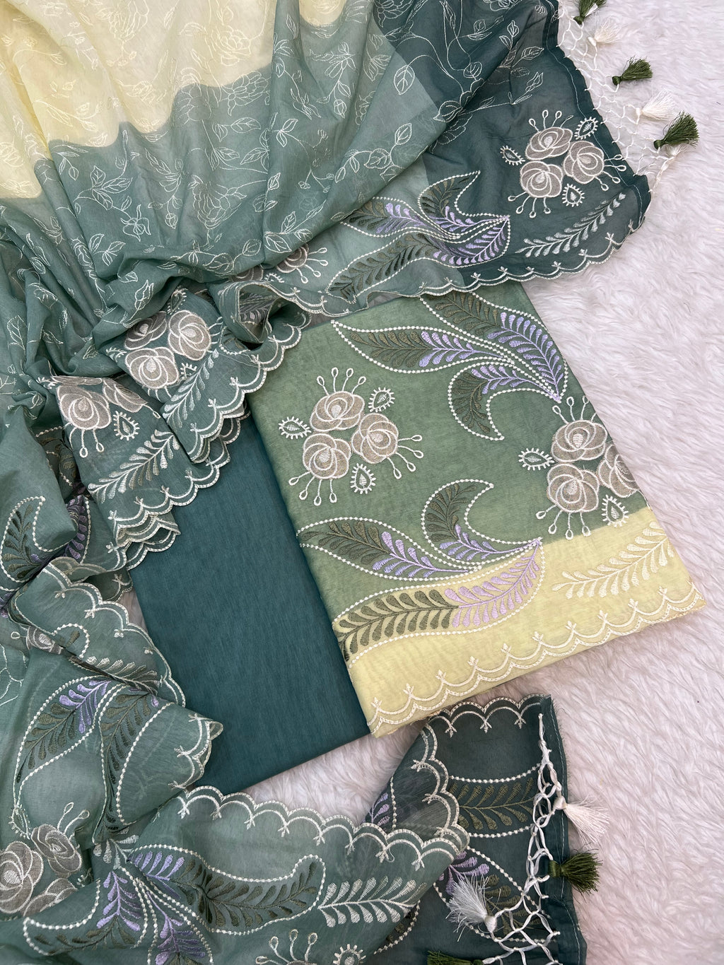 Pure mal Chanderi embroidery with contrast dyed unstiched suits sets