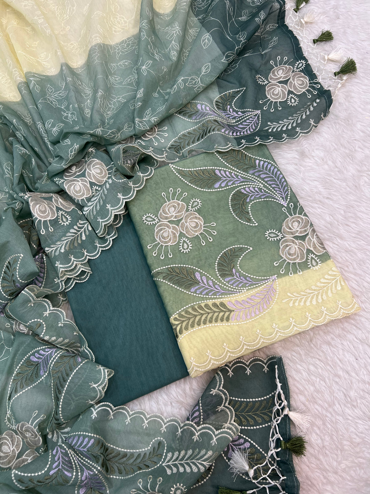 Pure mal Chanderi embroidery with contrast dyed unstiched suits sets