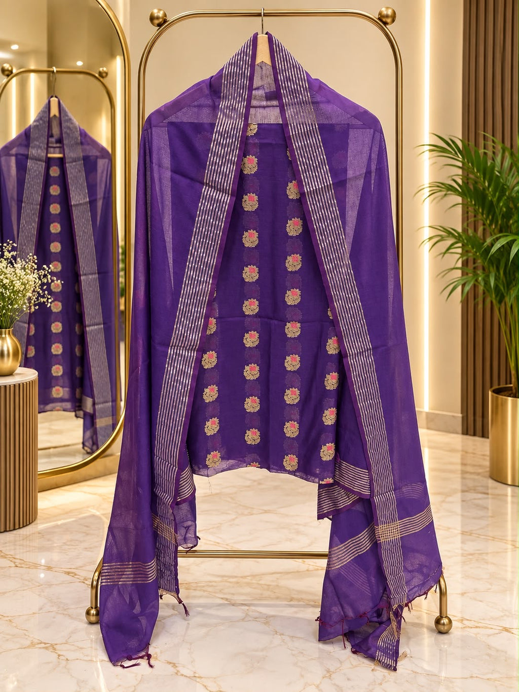 Pure mal Chanderi zari minakari weaved unstiched suits sets