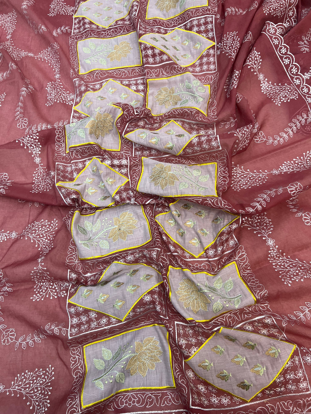 Pure mal Chanderi gharchola embroidery cotton patchwork unstiched suits sets