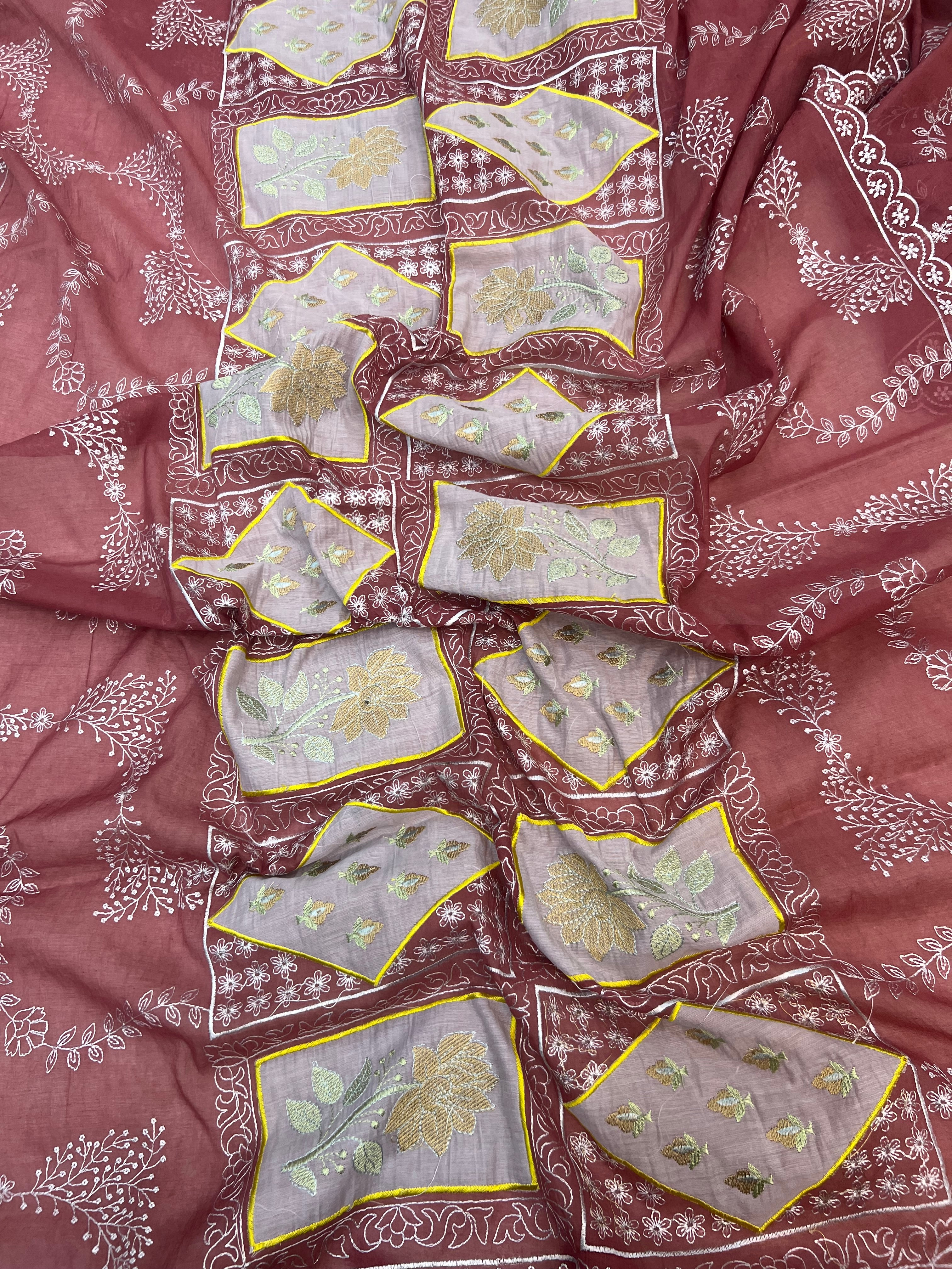 Pure mal Chanderi gharchola embroidery cotton patchwork unstiched suits sets
