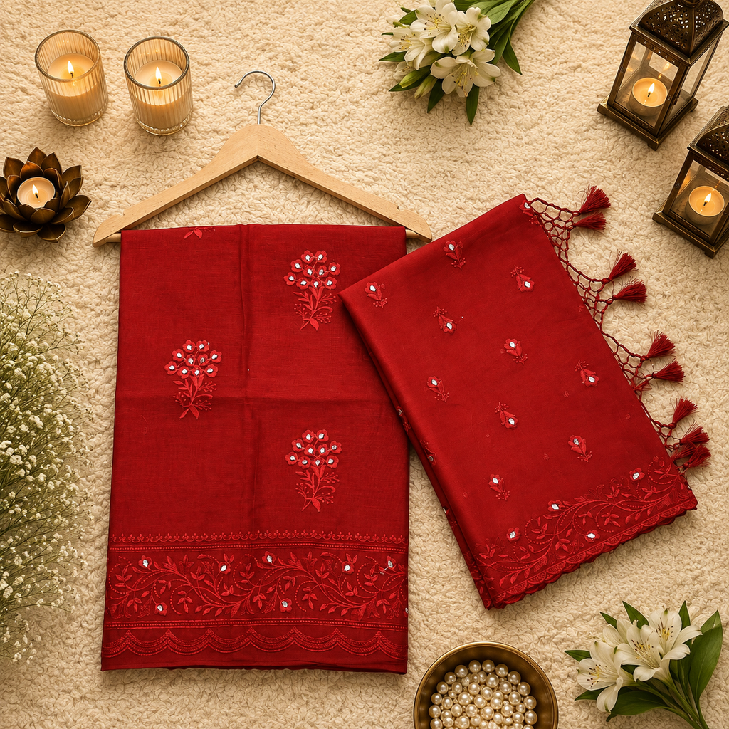 Pure mal Chanderi embroidered intricated zari weaved unstiched suits sets
