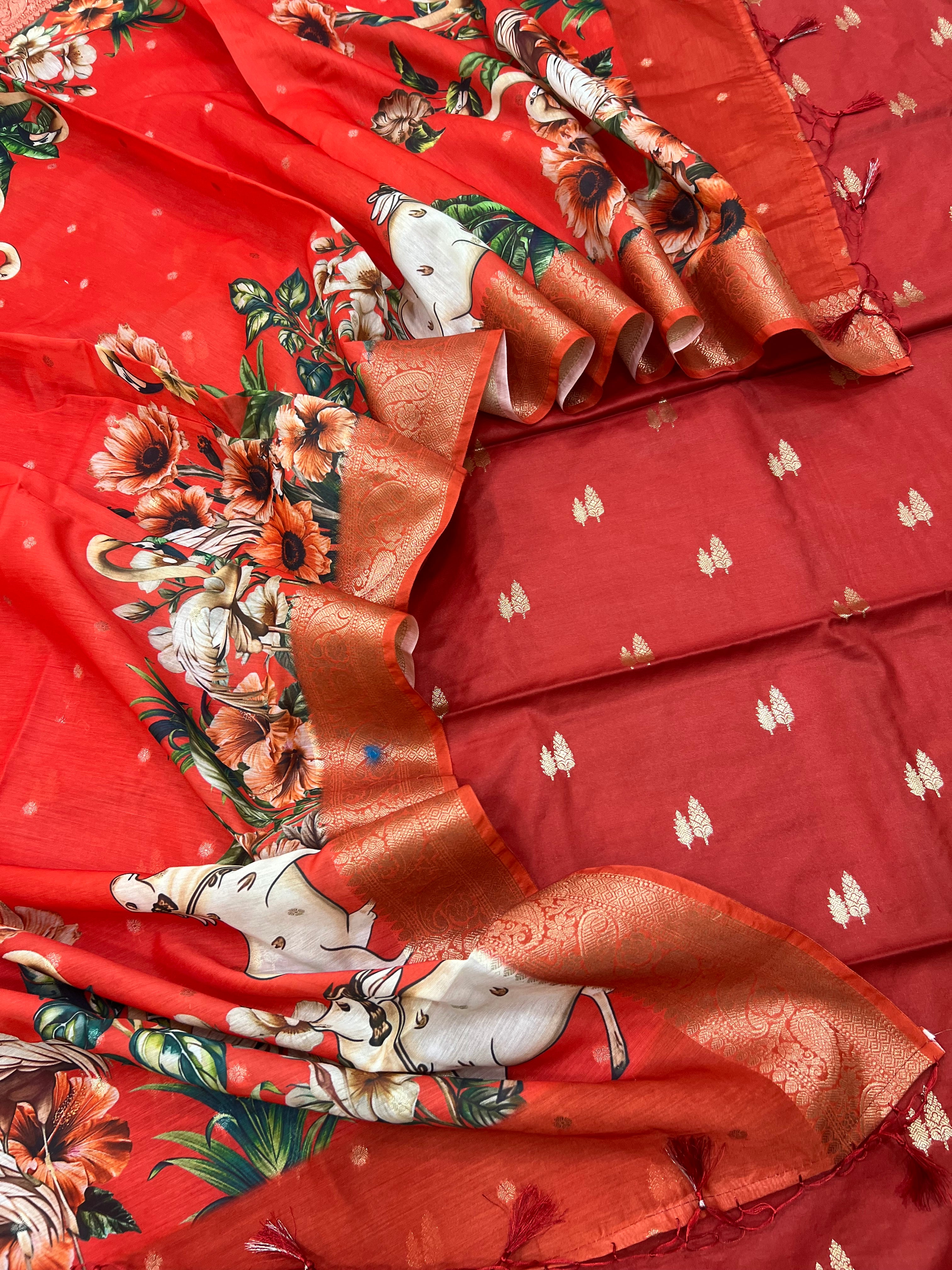Pure Chanderi pichwai digital print unstitched suits collections