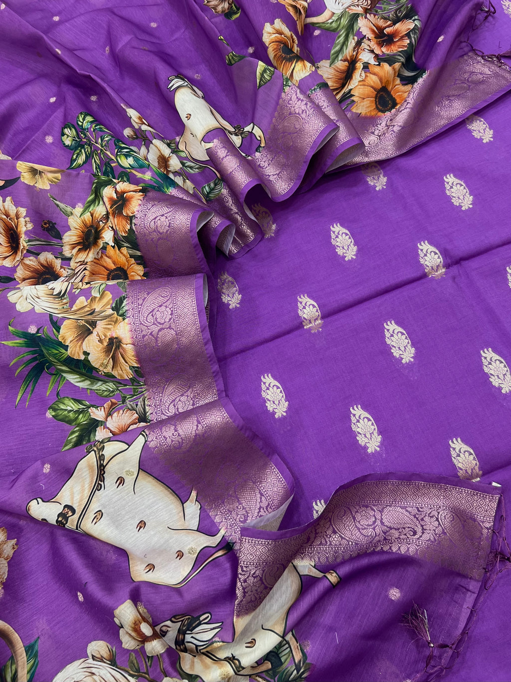 Pure Chanderi pichwai digital print unstitched suits collections