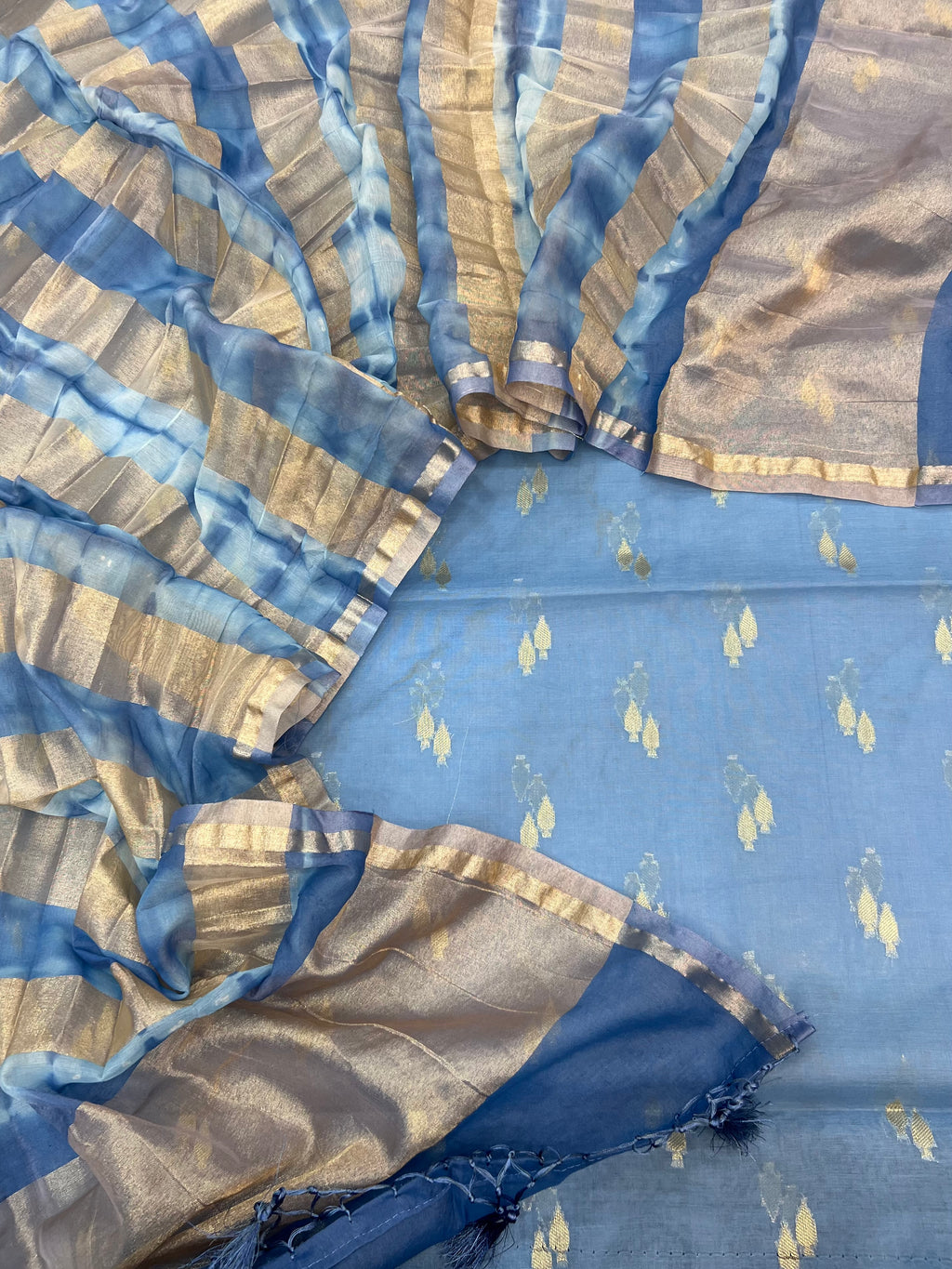 Pure mal Chanderi zari stripe weaved rainbow dyed unstiched suits
