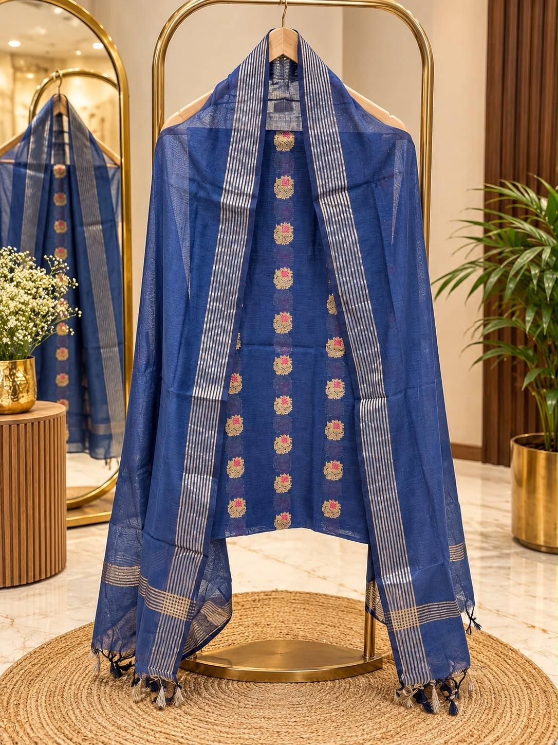 Pure mal Chanderi zari minakari weaved unstiched suits sets