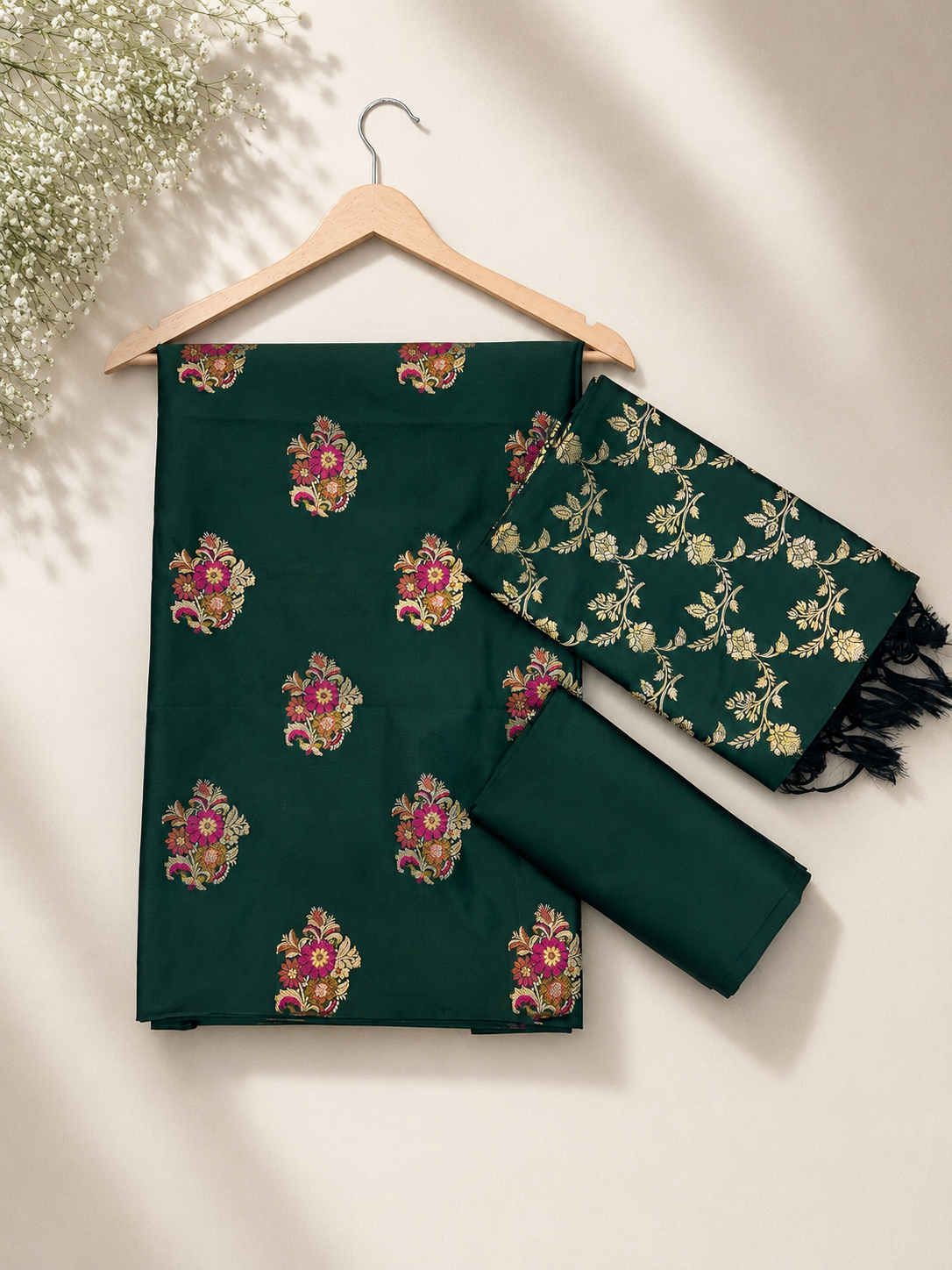 Banarasi silk zari tilfi Mina guldasta boota weaved unstitched suits sets